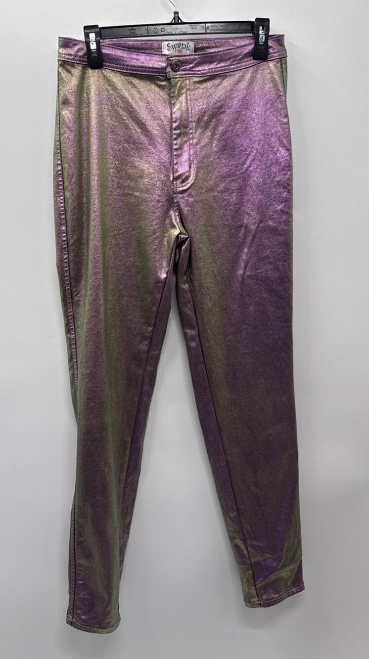 Swank A Posh XL Metallic Purple Skinny Jeans Iridescent Stretch Pants Y2K look